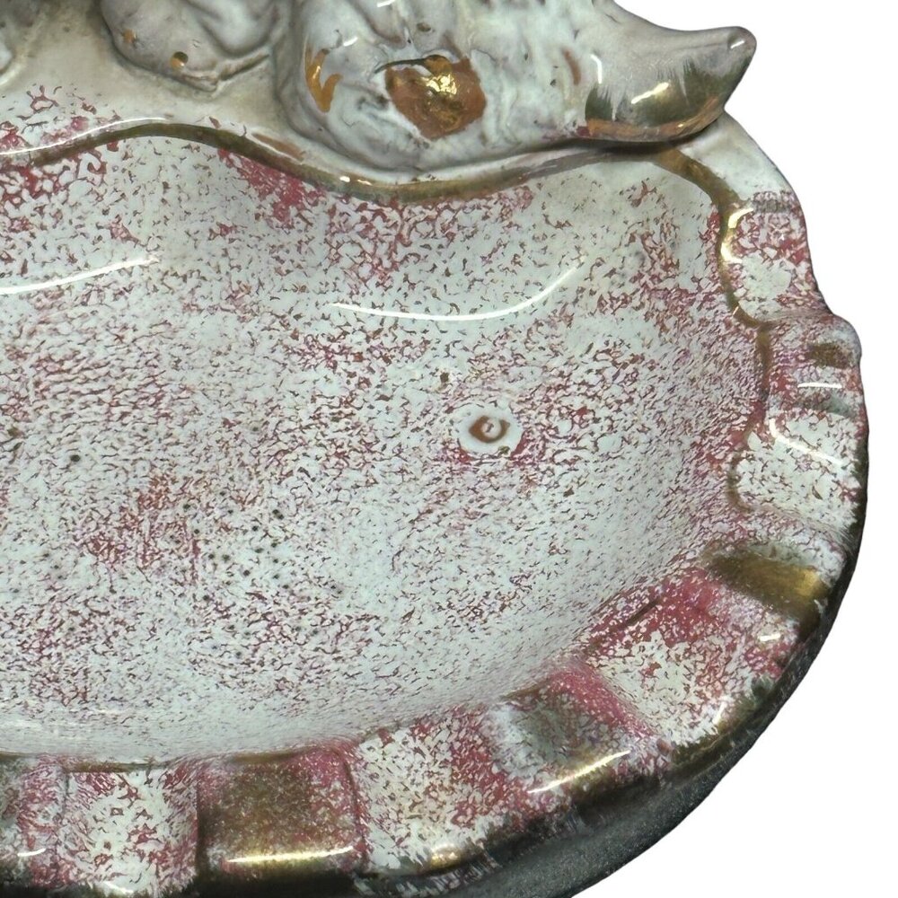 Vintage Scottie Schnauzer Dog Ceramic Ashtray Retro Pink Gold White Trinket Tray - Picture 4 of 14